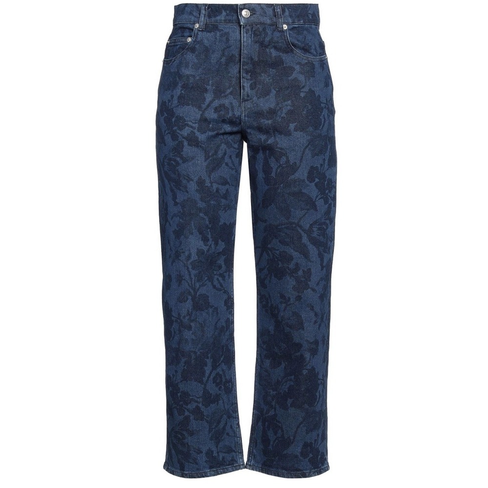 Erdem Indigo Blue Floral Print Jeans Crop Wide Straight Leg Designer Denim 10